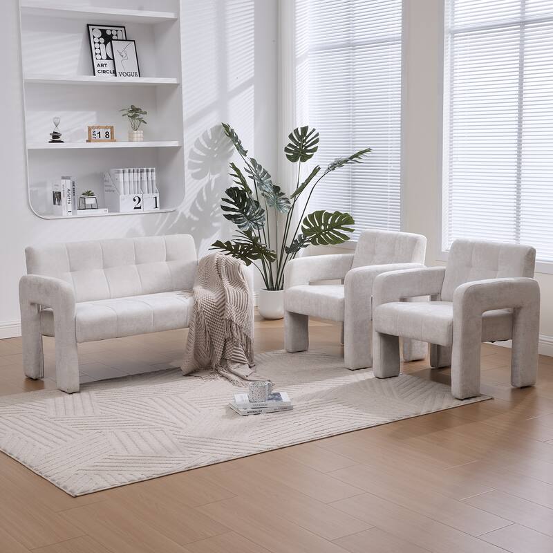 Modern 2-Seater Sofa Armchair with Chenille Fabric, for Living Rooms, Bedrooms, Lounges and Reading, Beige