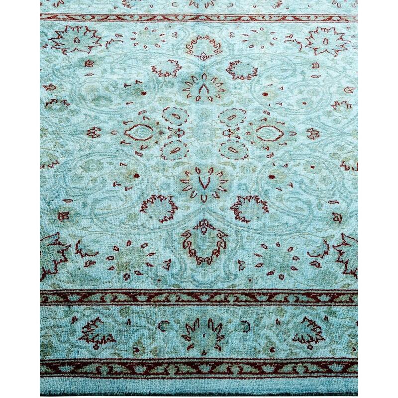Overton Hand Knotted Wool Vintage Inspired Modern Contemporary Overdyed Blue Area Rug - 3' 2" x 5' 4"
