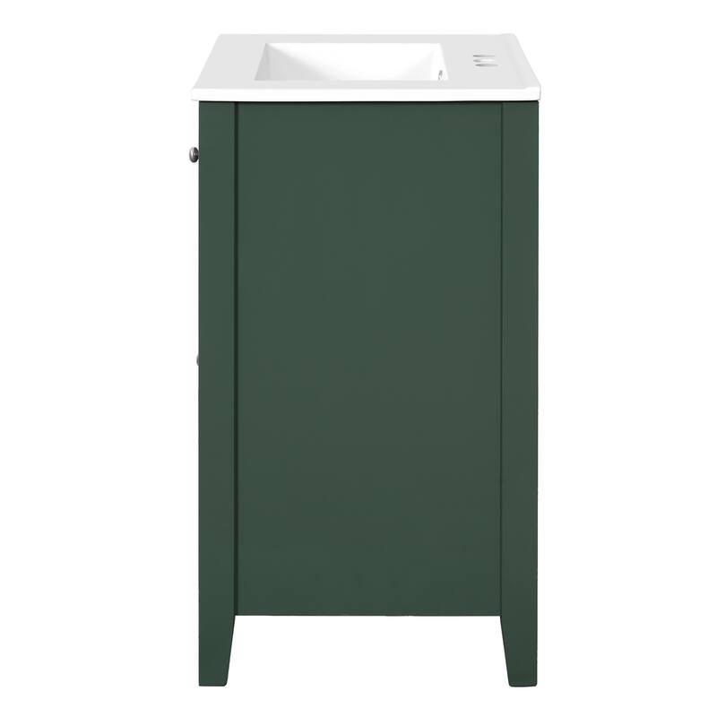 24" Bathroom Vanity with Ceramic Basin, Restroom Basin Cabinet with 2 Drawers, Small Bathroom Cabinet with Soft-Closing Door