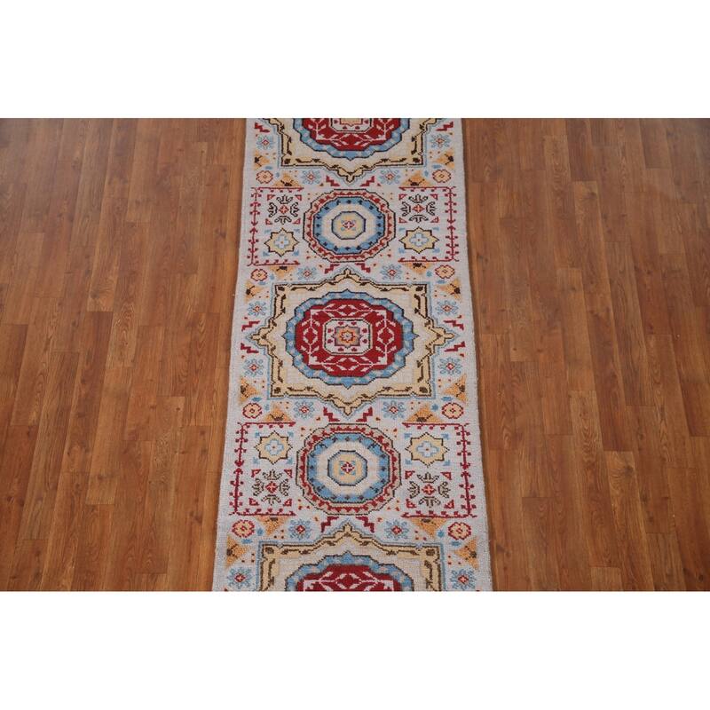 Geometric Kazak Indian Runner Rug Handmade Wool Carpet - 2'6"x 7'11"
