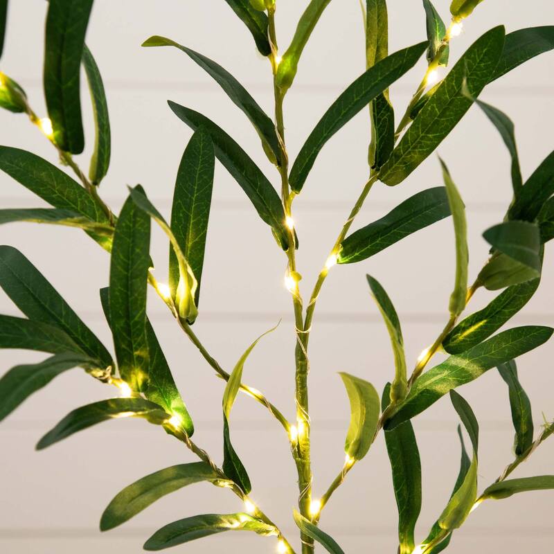 Battery Operated Pre-Lit Olive Artificial Stem Spray- 2' - Warm White LED Lights - Set of 3