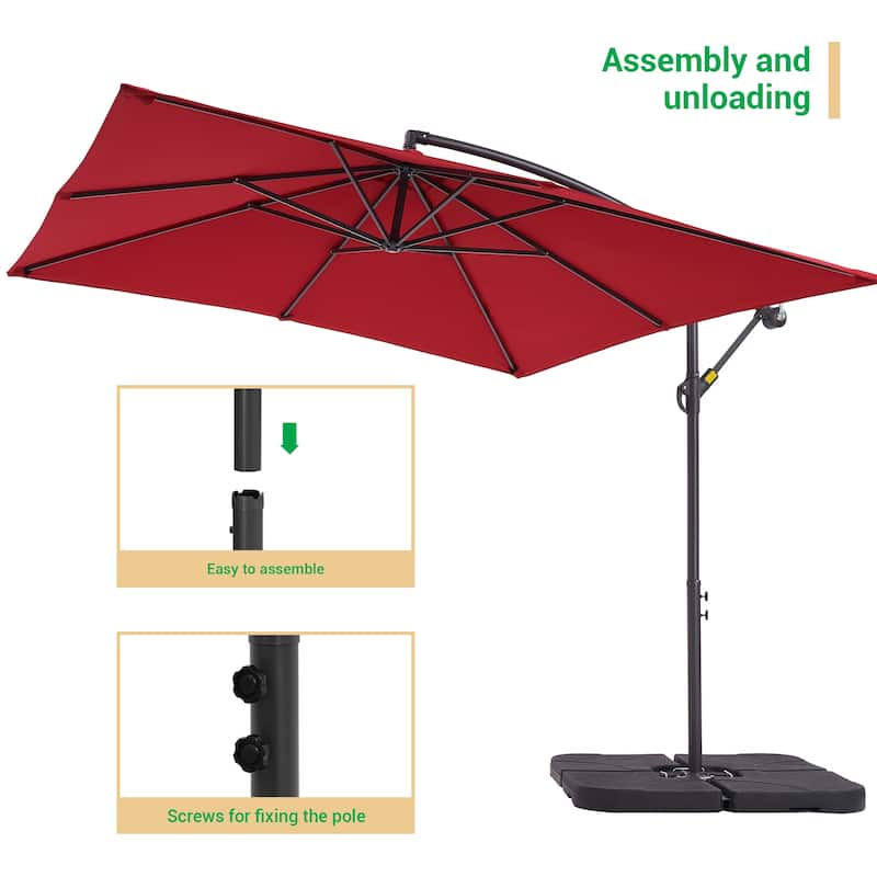 LIVOOSUN Patio 8.2ft Cantilever Offset Hanging Umbrella With a Base