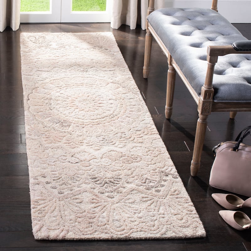 SAFAVIEH Handmade Marquee Genta Modern Medallion Wool Rug - 2'3" x 6' Runner - Beige/Ivory - Runner