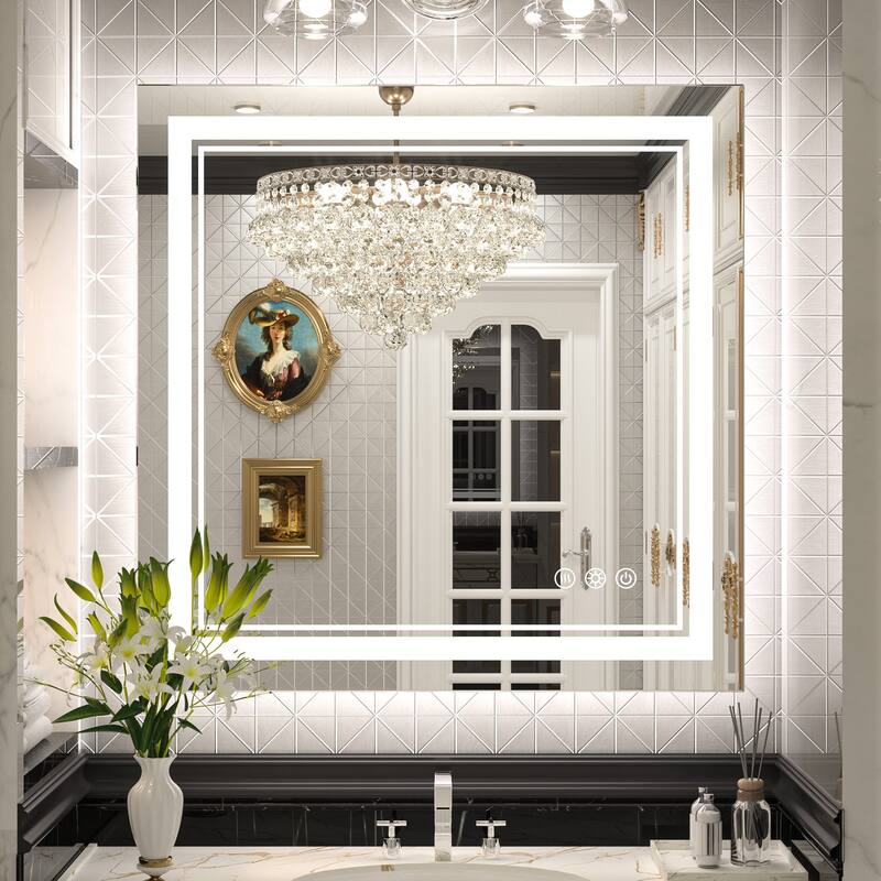 Keonjinn Rectangular Front Light & Backlit,LED Bathroom Vanity Mirror, 3 Color Temperatures, Anti Fog