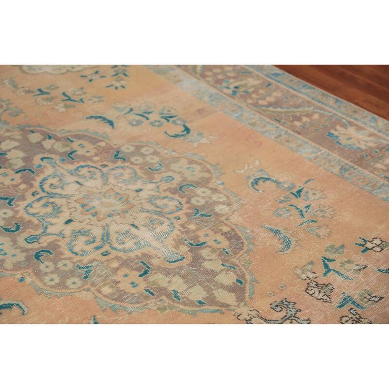 Handmade Orange Tabriz Persian Vintage Wool Carpet - 6'4" x 9'9"