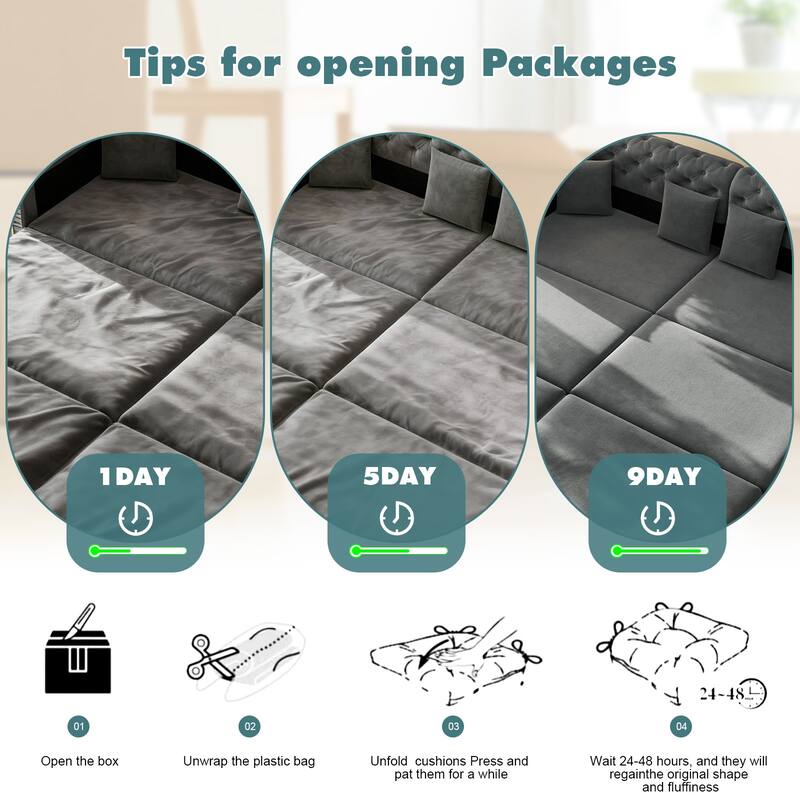 90.6" Velvet Pull Out Sofa Bed, 3-in-1 Convertible Sleeper Sofa with Movable Ottoman, Modern Button Tufted Chesterfield Sofa