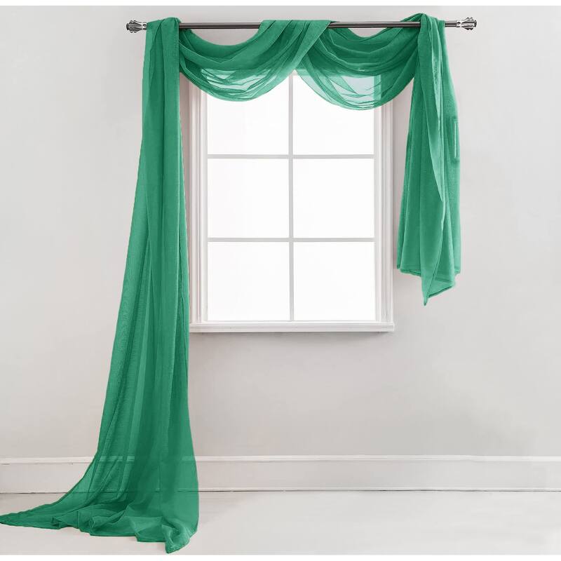 37" x 216" - Sheer Window Scarf Valance Topper Draping Extra Long - 37" x 216" - Hunter Green