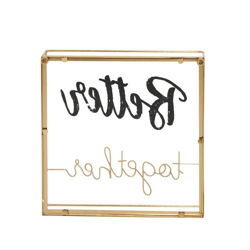 Gold Glass Contemporary Decorative Sign 10 x 10 x 2 - 10 x 2 x 10