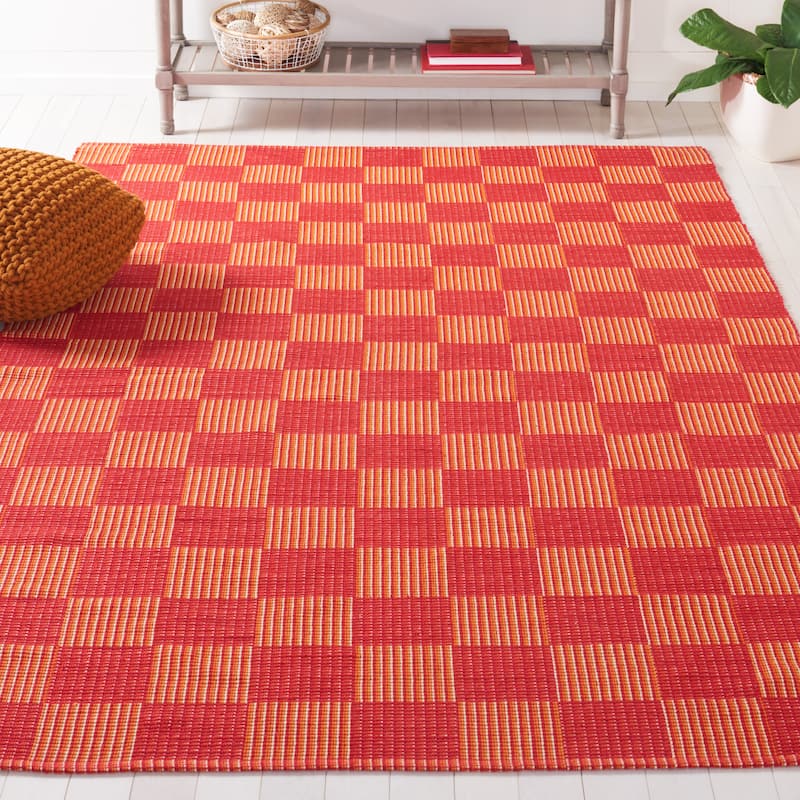 SAFAVIEH Handmade Flatweave Striped Kilim Shasta Checkered Cotton Rug - 5' x 8' - Red/Rust
