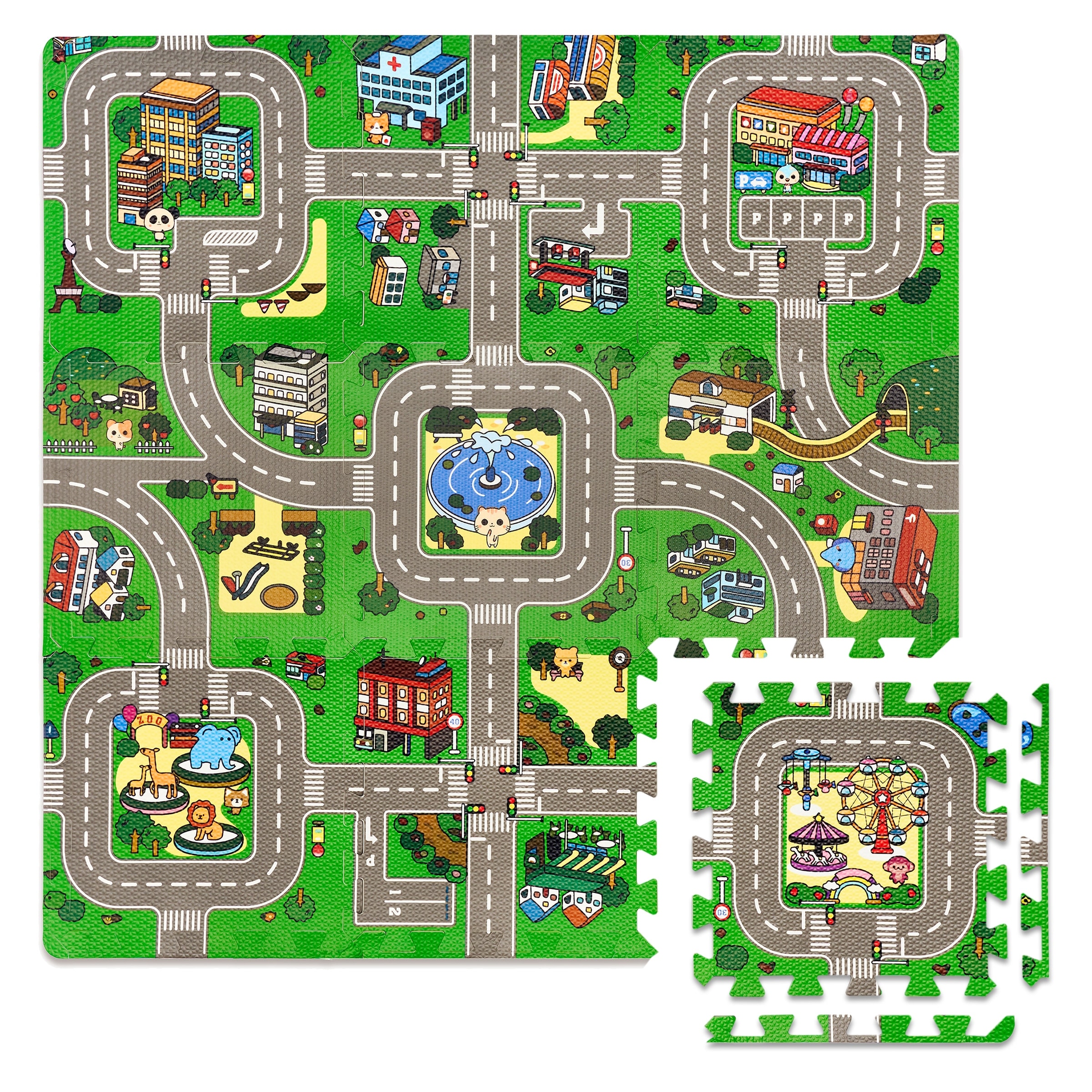 Children Puzzle Play Traffic Foam Mat, 9 Pieces