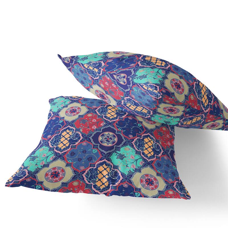 HomeRoots Set of Two 16" X 16" Blue and Green Blown Seam Floral Indoor Outdoor Throw Pillow - 16.00' X '16.00' X '5.00