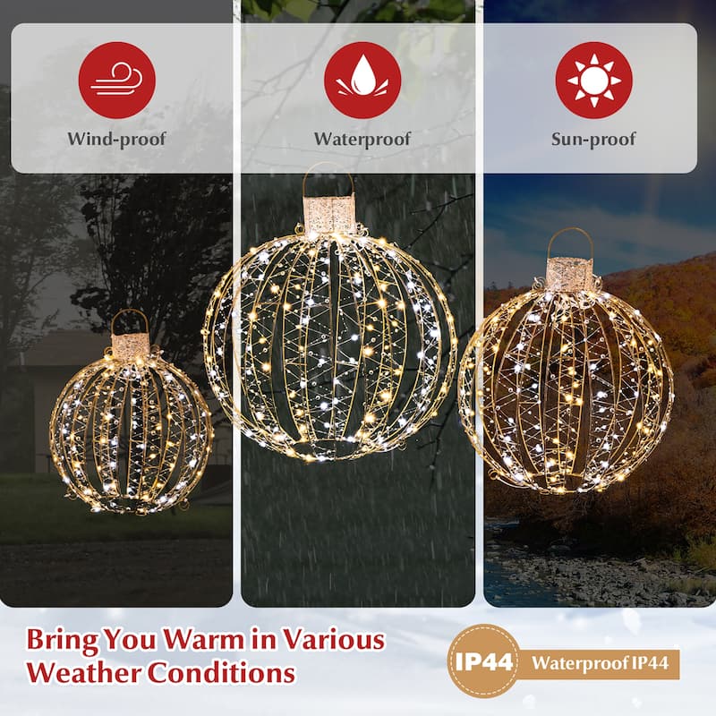Costway 3 Pack Christmas LED Light Balls Outdoor Hanging Light Spheres
