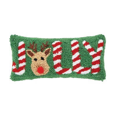 Jolly Deer Hooked Throw Pillow