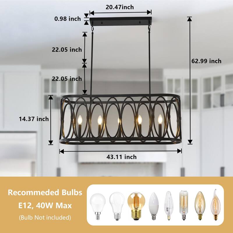 Rustic Metal Oval - Ring 5 - Light Kitchen Island Linear Chandelier