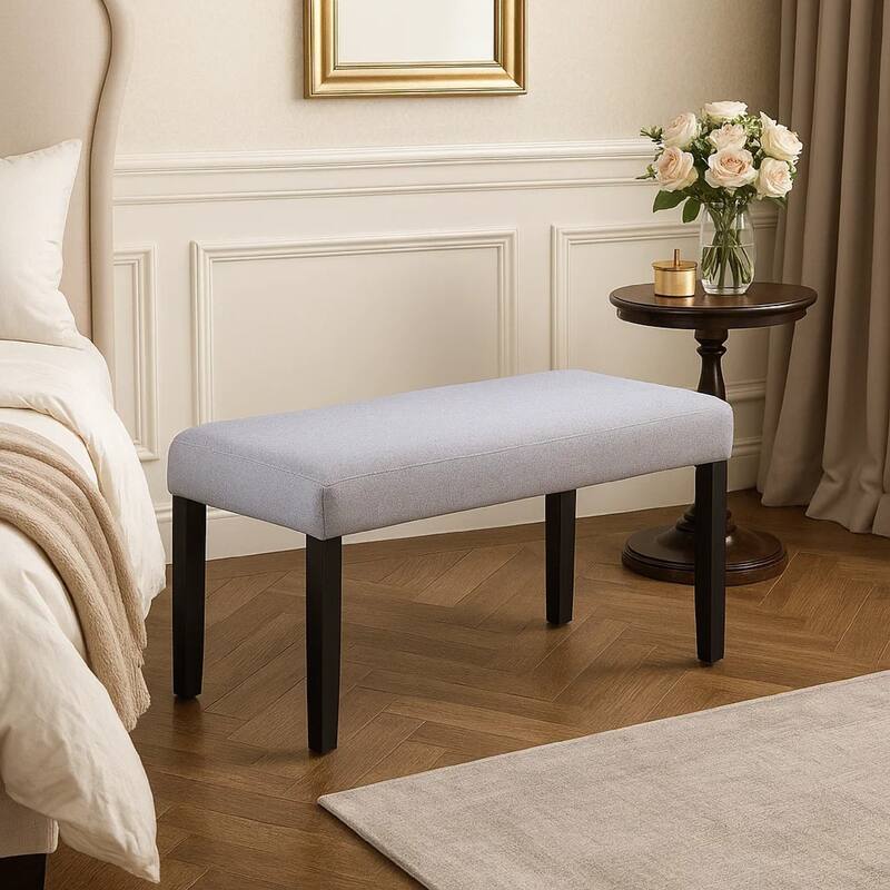 Arun Dining Bench, 41 Inch Charcoal Gray Fabric, Black Rubberwood