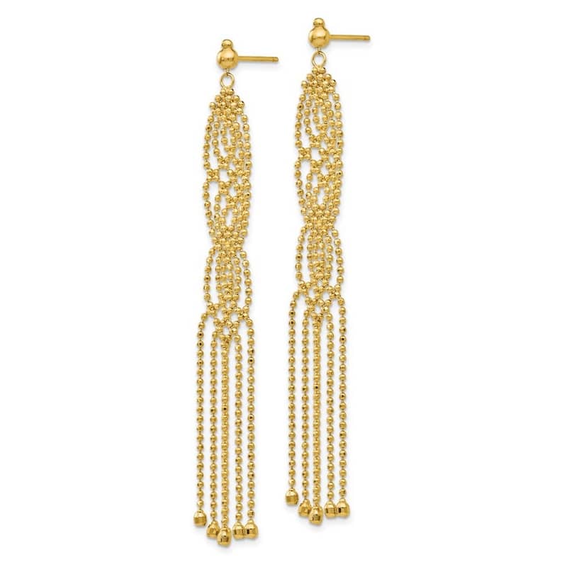 Curata 14k Yellow Gold 67x9mm Dangle Polished Post Earrings Beaded Earrings