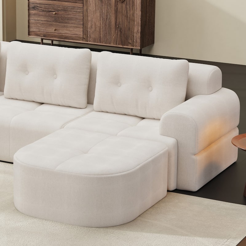 110.23" L-Shaped Chenille Sectional Sofa with Movable Ottoman