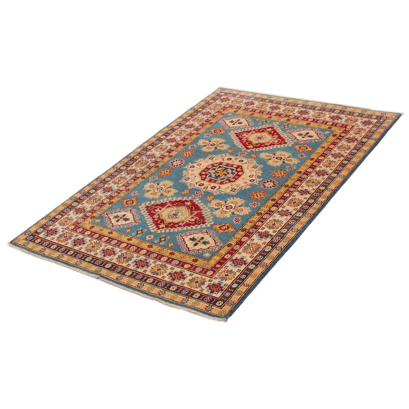 ECARPETGALLERY Hand-knotted Uzbek Ghazni Sky Blue Wool Rug - 5'0 x 7'1