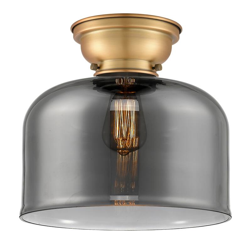 Innovations Lighting Aditi Bell - 1 Light 12" Flush Mount - Brushed Brass/Light Smoke