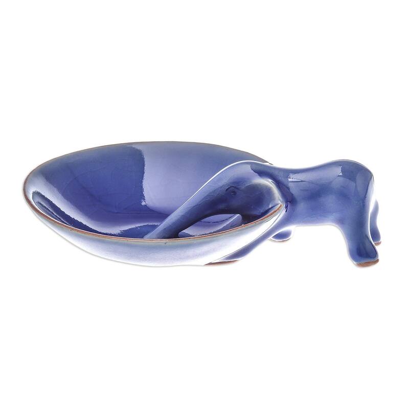 NOVICA Sipping Elephant, Ceramic incense holder