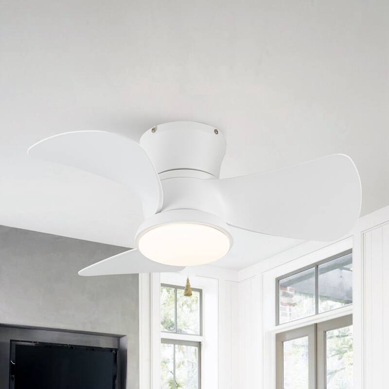 31" Modern White Dimmable LED Hugger Ceiling Fan with Light and Remote