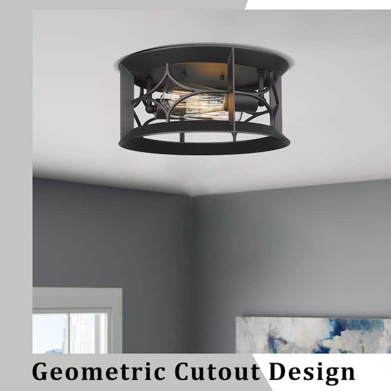 2-Light Ceiling Mount Light Fixture,Farmhouse Flush Mount Ceiling Light,Black Finish