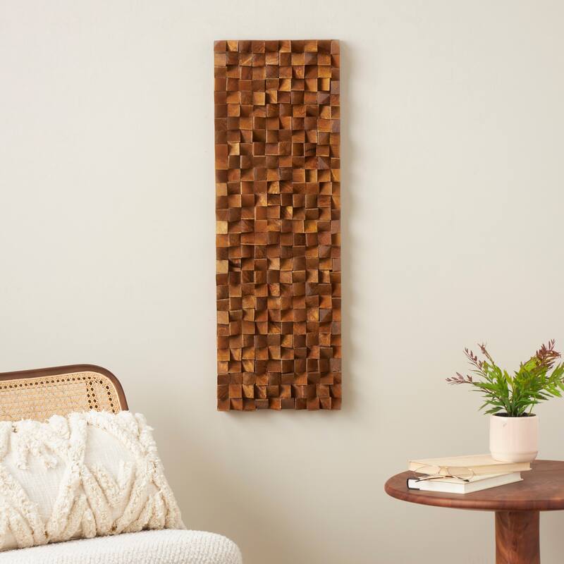 Brown Mango Wood Handmade 3D Cube Inspired Panel Geometric Home Wall Decor
