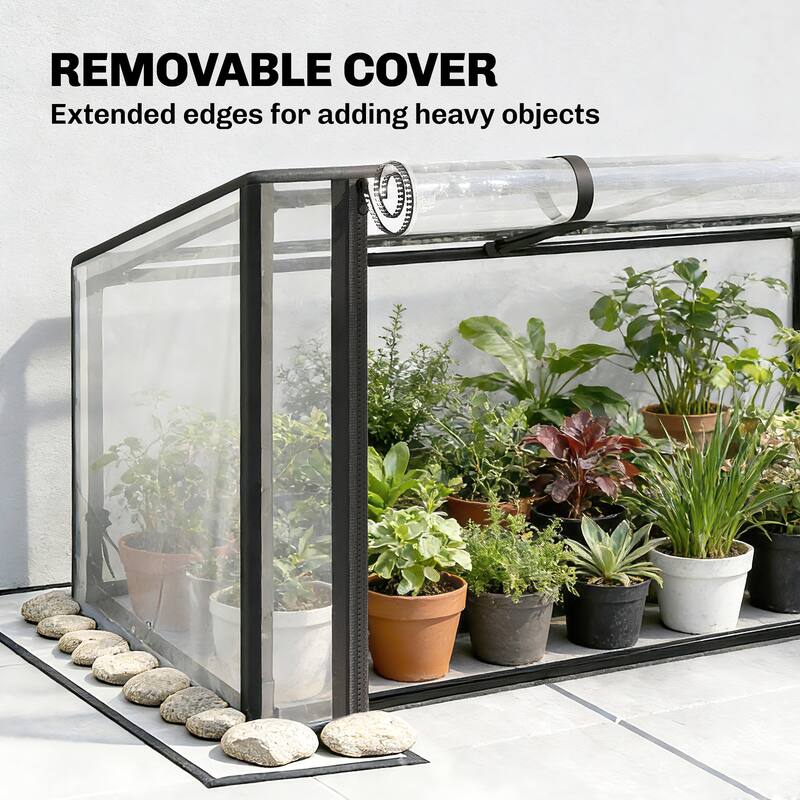 Outsunny Raised Garden Bed with Flip-Up Greenhouse Cover, Metal Elevated Garden Bed, 39.4" x 18.9" x 52.8", Black