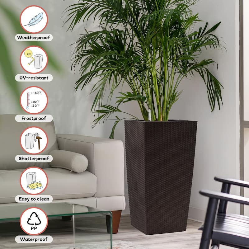 30 in Tall Flower Pots Planter with Self-Watering Drainage Holes&Inner Trays Indoor Outdoor with Drain Holes,Water Level Monitor