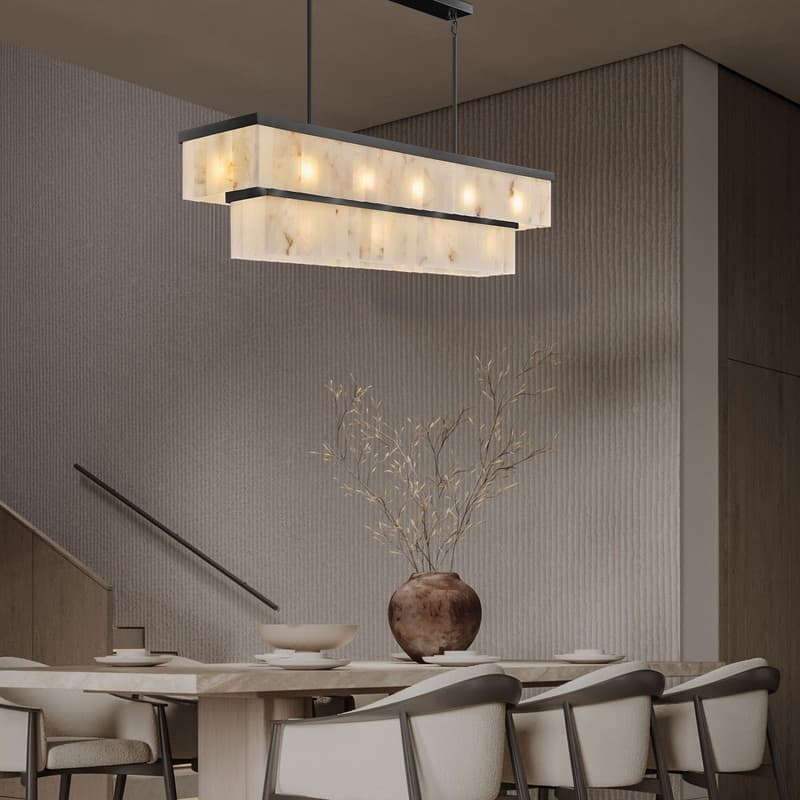 Elegant layered alabaster chandelier with natural stone panels