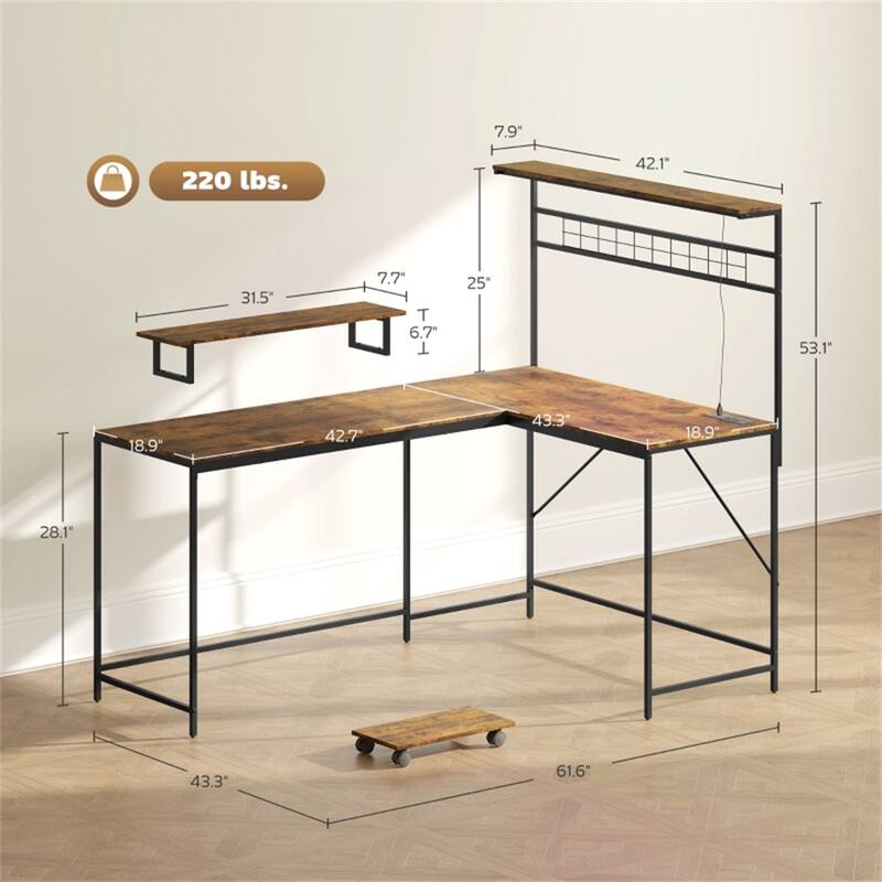 Modern L-Shaped Gaming Desk with Adjustable RGB Lighting and Rolling Keyboard Shelf USB Port