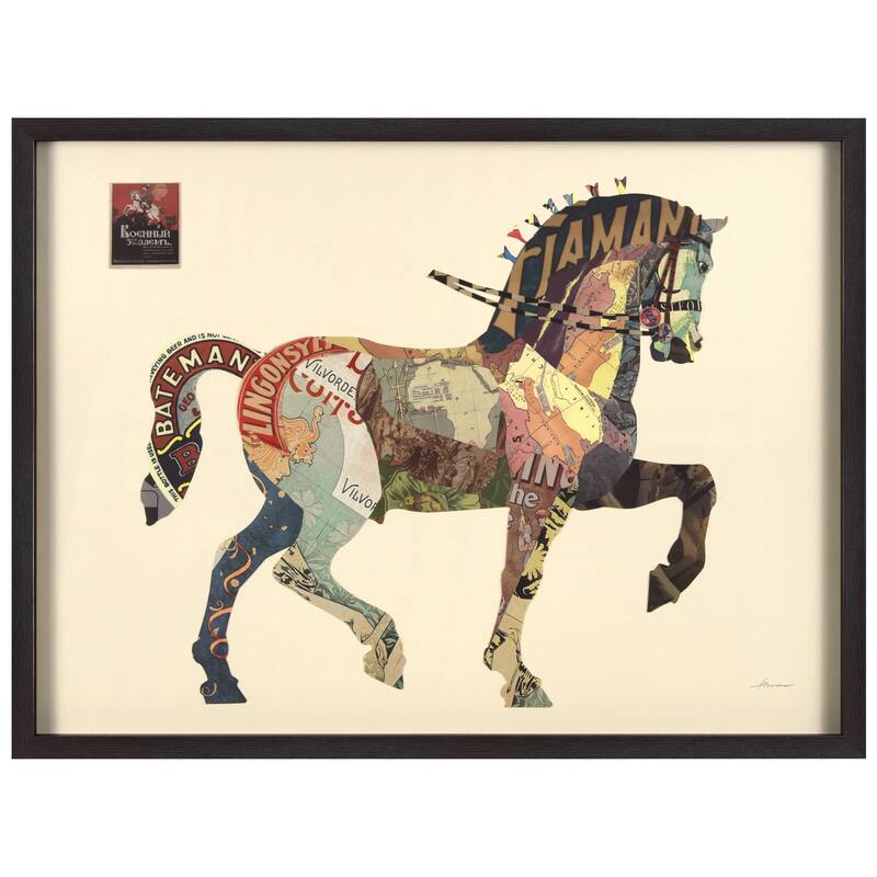 Empire Art "Carousel Horse" Alex Zeng's dimensional collage, under glass & a black shadow box frame