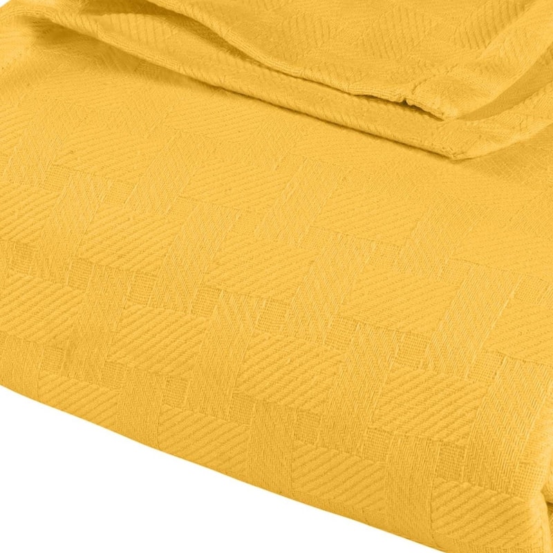 HomeRoots California King Gold Cotton Basketweave Geometric Blanket