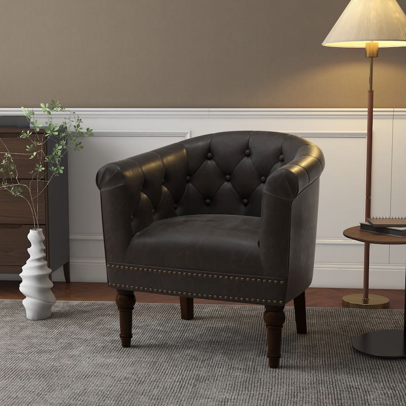 Alina Modern Tufted Tub Barrel Faux Leather Accent Chair