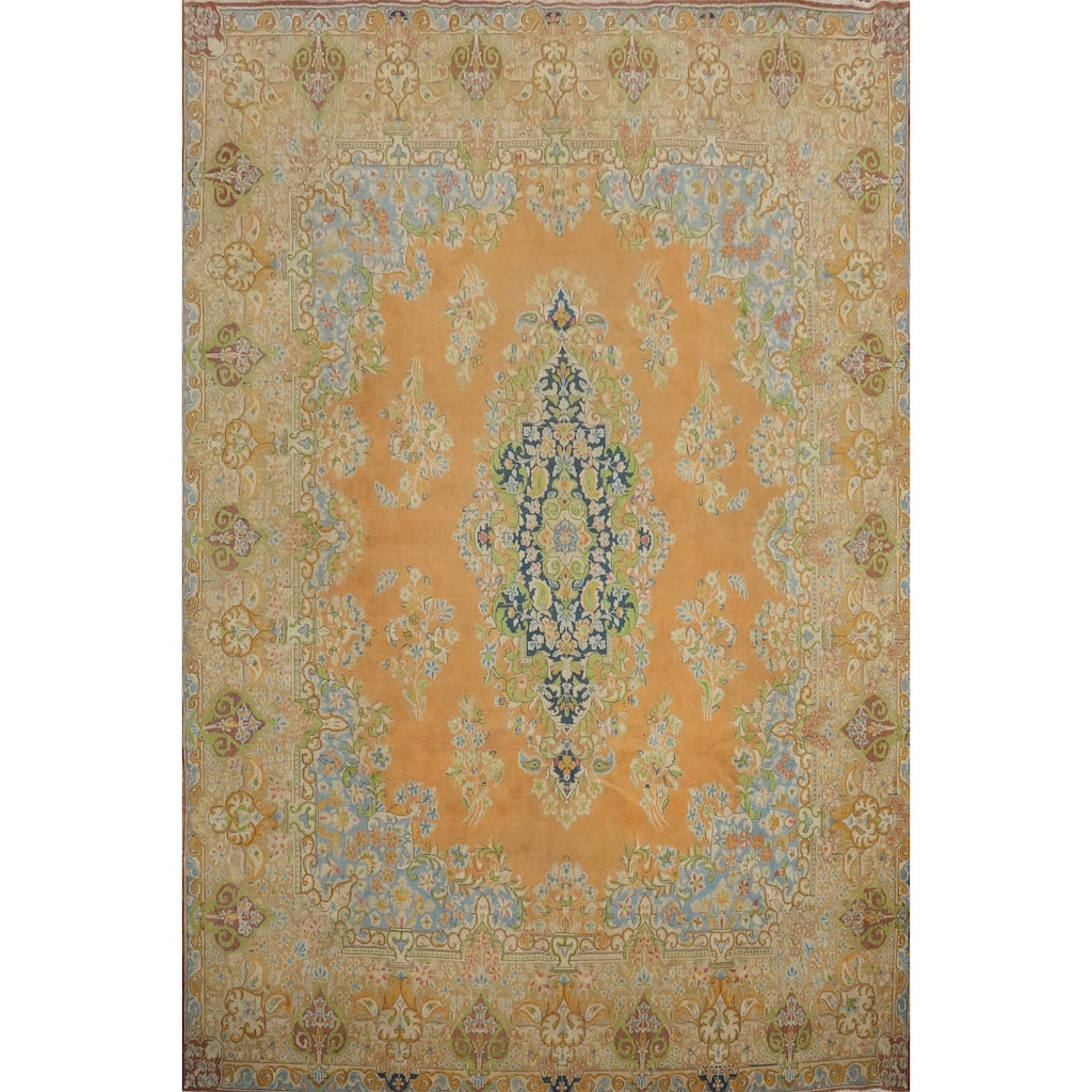 Hand Knotted Oriental 100% Wool Carpet Traditional Floral Oranges & Rust Mashad Area Rug - 12' 5'' X 10' 0''
