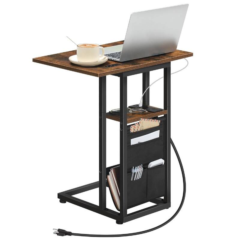 C Shaped Side Table with Charging Station - 20.5"D x 15.4"W x 24"H