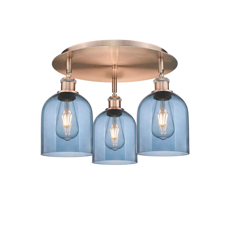 Innovations Lighting 516-3C-11-18 Bella Flush Bella 3 Light 18" Wide - Antique Copper / Princess Blue