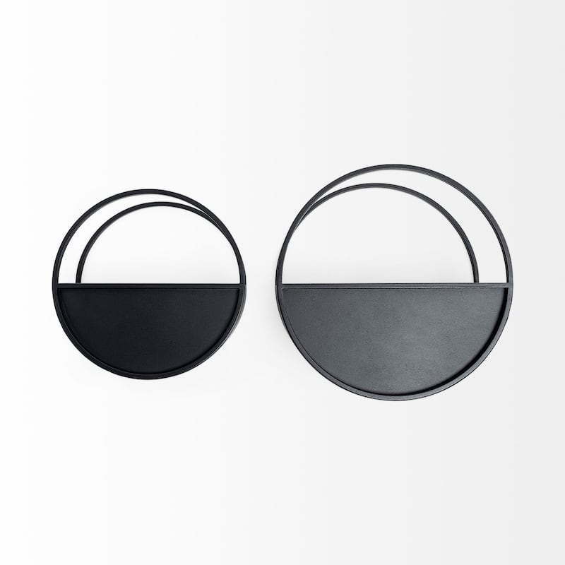 Hank Matte Black Metal Circular Hanging Wall Planters (Set of 2)