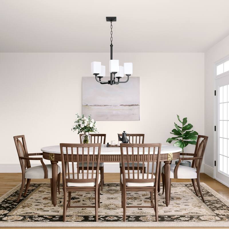 Millennium Lighting Eddison 5 Light Chandelier Matte Black with Frosted Glass Shades - 25.875