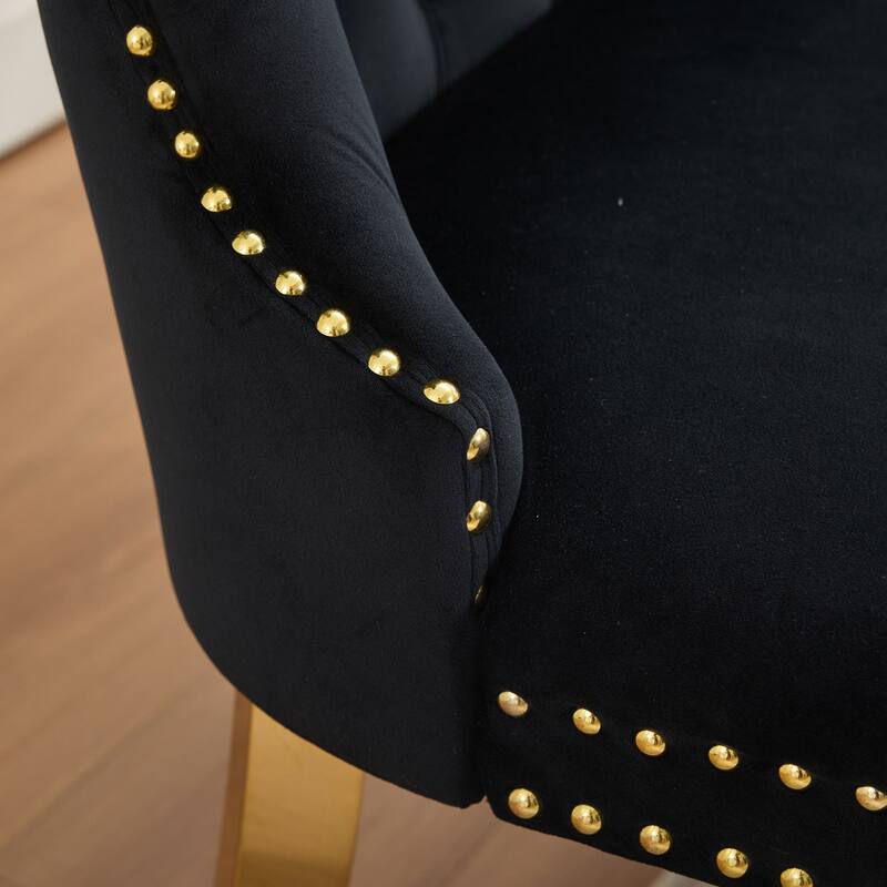 Velvet Double Dining Loveseat Bench, 2-Seat Tufted Bench w/Handmade Buttons, Wing Back, Gold-Plated Steel Legs, Single Pack