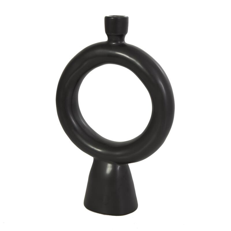 Ceramic Geometric Ring Candle Holder - Set of 2 Black - CosmoLiving by Cosmopolitan