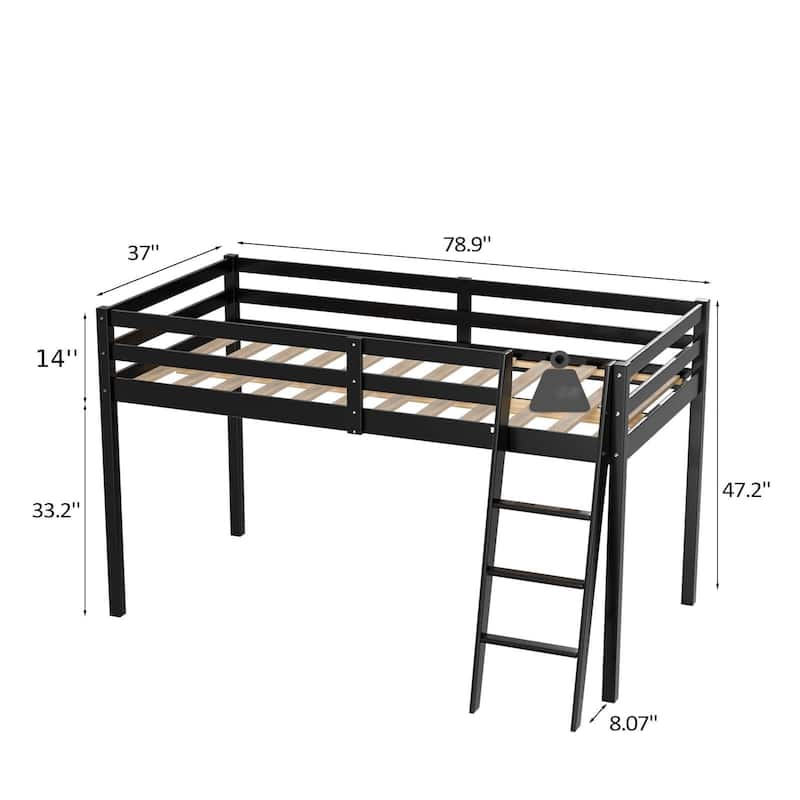 Espresso Wood Junior Loft Bed with Stairs for Adults, Kids and Young Teens