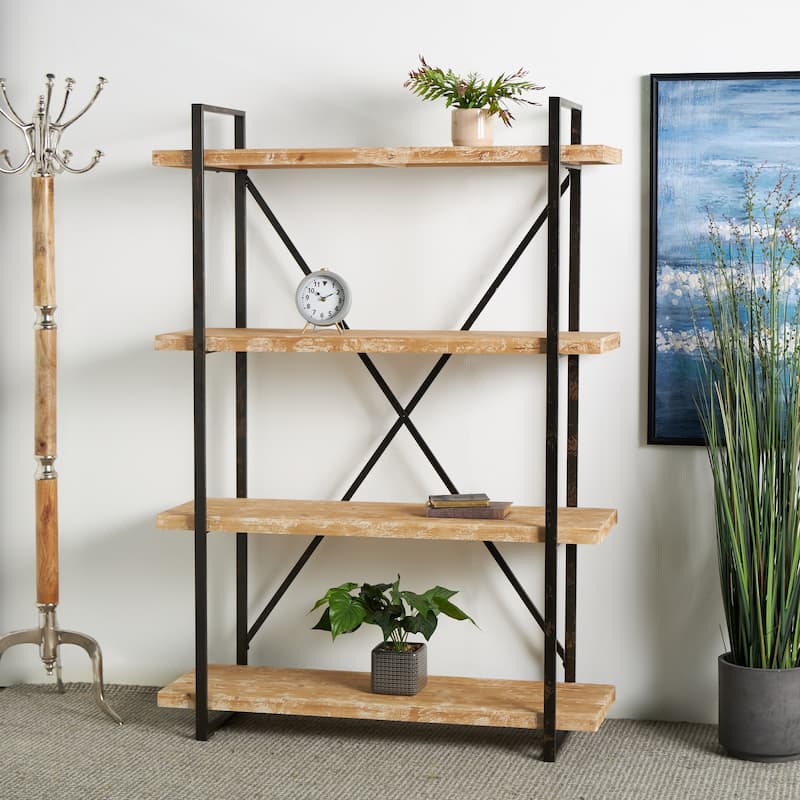 Wood 4 Shelves Shelving Unit - Brown - Roche River Decor - 14"Wx47"Lx67"H