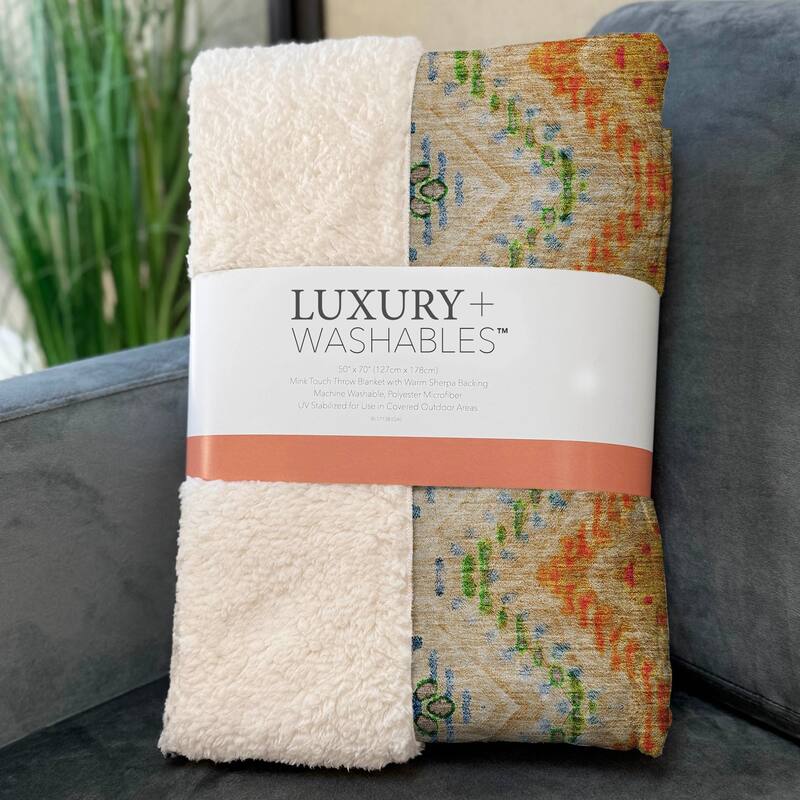 Premium Machine Washable Boho Global Sherpa Throw Blanket