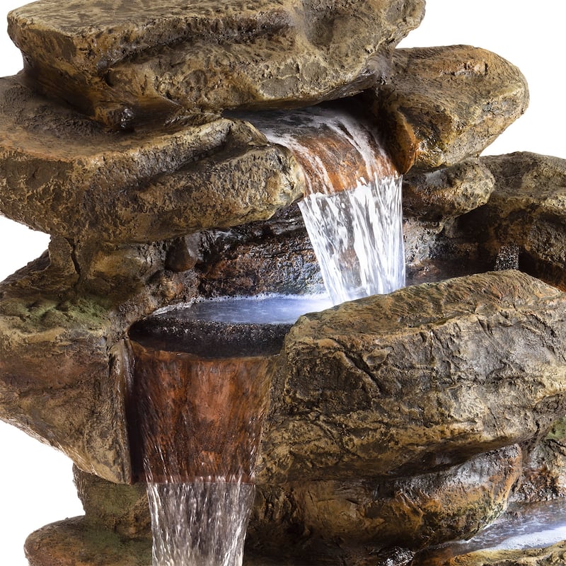 Alpine Corporation 51" Tall Outdoor 6-Tier Amazonian Rainforest Waterfall Fountain with 30 LED Lights