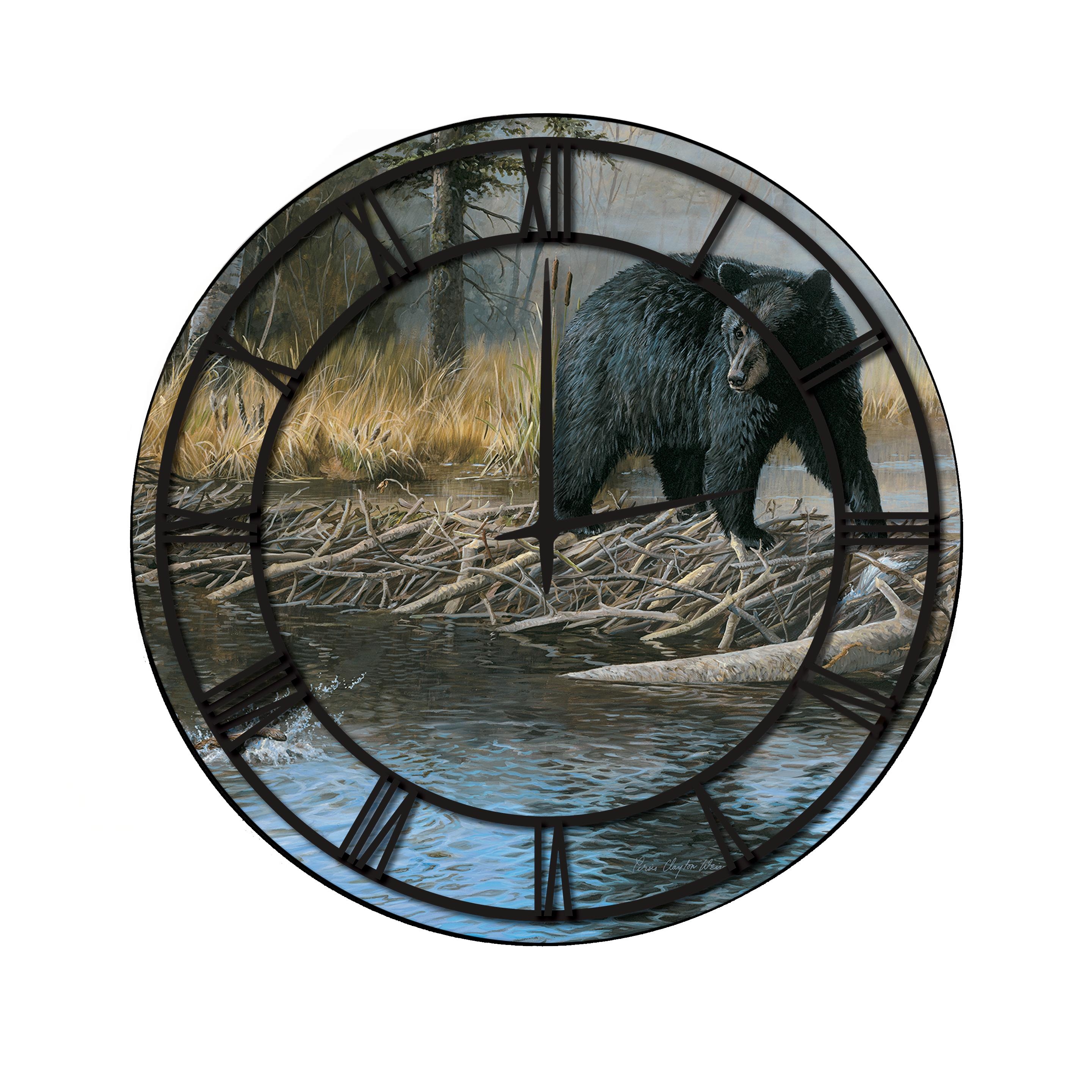 Wall Clock With Full Coverage Art No Trespassing Bear Black Numbers   Wall Clock With Full Coverage Art   No Trespassing Bear   Black Numbers   24