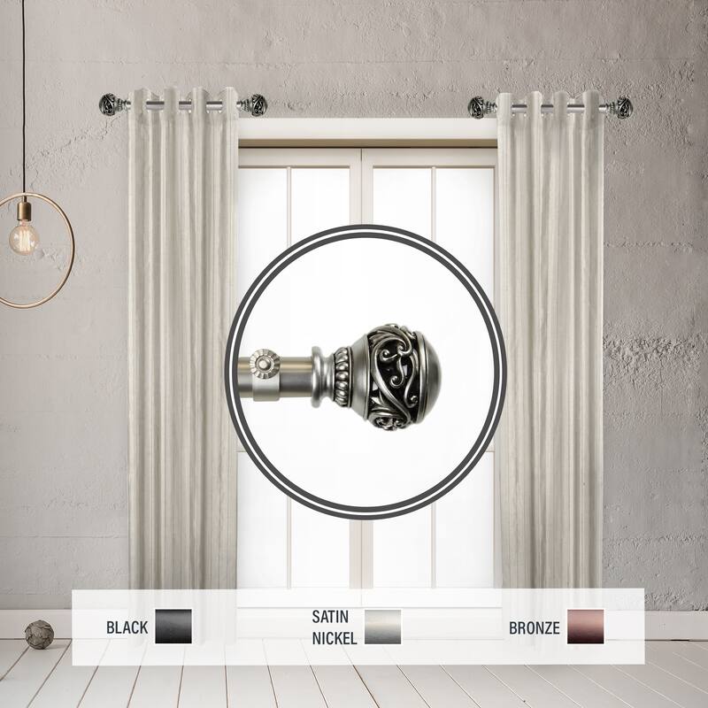 InStyleDesign Leah 1" Side Curtain Rod 12-20 inch long (Set of 2) - 12 to 20 inches - Satin Nickel