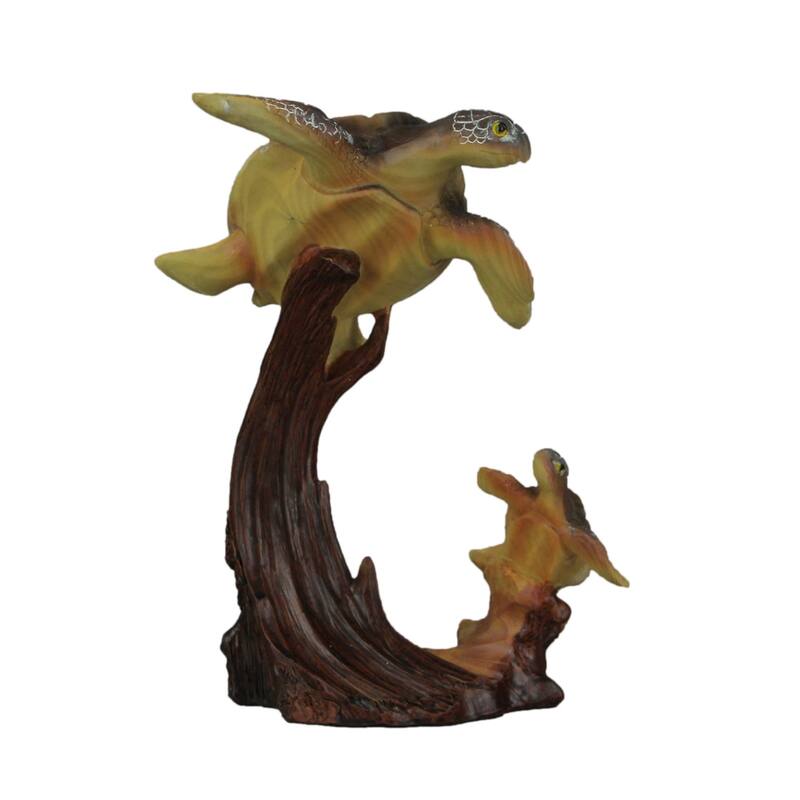 Sea Turtle Family Sculpture Home Decor Statue Desk Shelf Coastal Resin - 9 X 7 X 4 inches