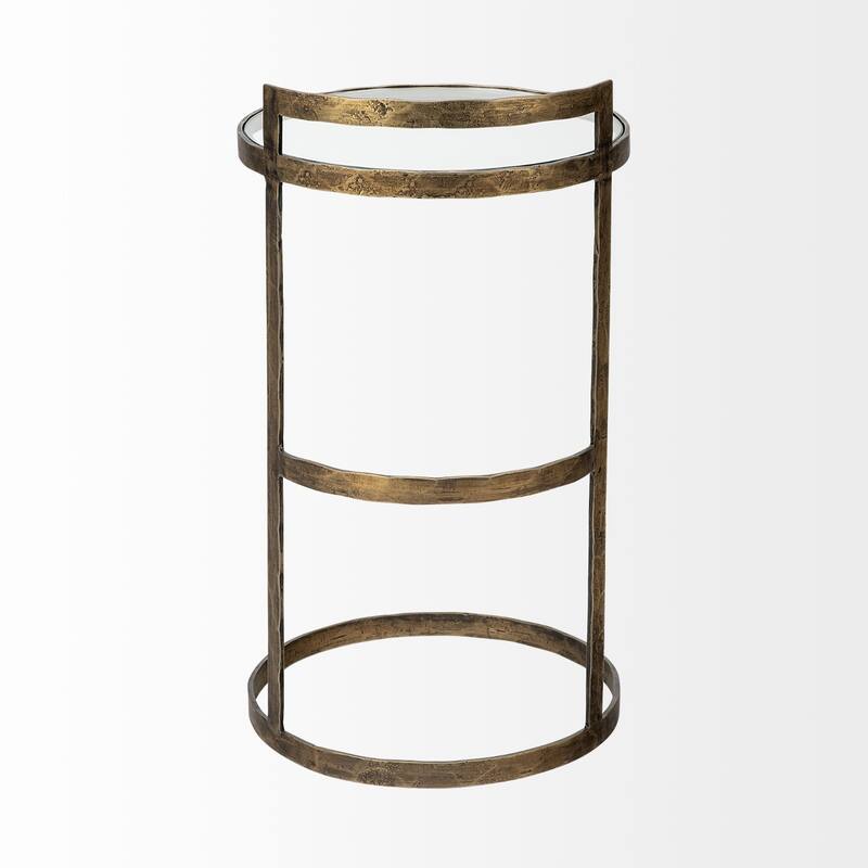 Gold Metal Abstract Base Round End Table with Clear Glass Top for Living Room - 15” x 15” x 26.5” (D x W x H)