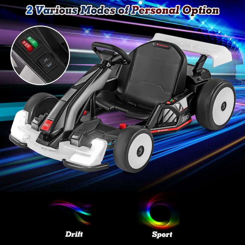 Kids Ride-On Electric Go Kart with Drift Mode and Safety Harness USB Music, and AUX Input - 45"/47"/49" x 29" x 21" (L x W x H)